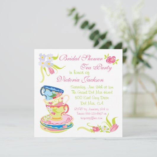 Viktorianisches Tee-Cups Tee-Party Brautparty Einladung (Stehend Vorderseite)