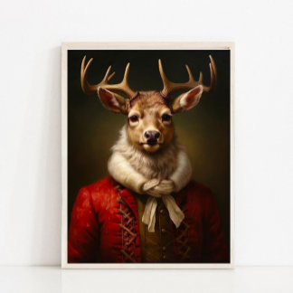 Viktorianisches Tierporträt, Vintage-Santa-Hirsch  Poster