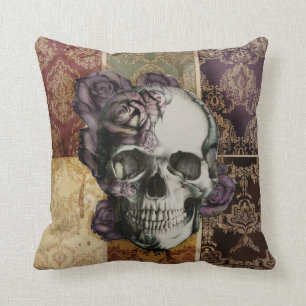 Viktorianisches Totenkopf- und Rosenkissen. Kissen