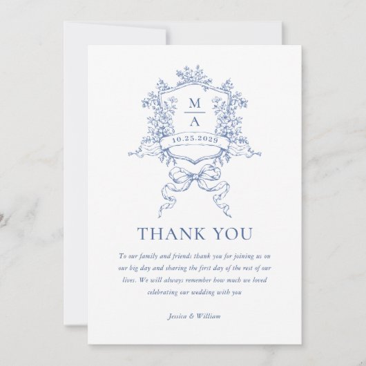 Viktorianisches Verziertes Blumendusty Blue Weddin Dankeskarte (Vorderseite)