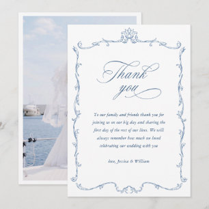 Viktorianisches Verziertes Blumendusty Blue Weddin Dankeskarte