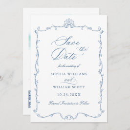 Viktorianisches Verziertes Blumendusty Blue Weddin Save The Date