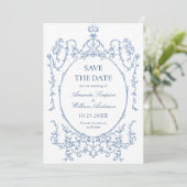 Viktorianisches Verziertes Blumendusty Blue Weddin Save The Date (Stehend Vorderseite)