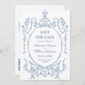 Viktorianisches Verziertes Blumendusty Blue Weddin Save The Date (Vorne/Hinten)