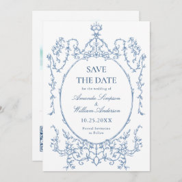 Viktorianisches Verziertes Blumendusty Blue Weddin Save The Date