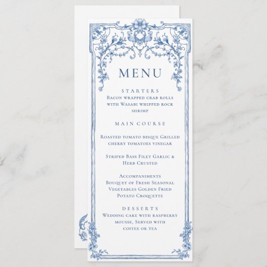 Viktorianisches Verziertes Blumenmenü mit  Grace Einladung (Vorne/Hinten)