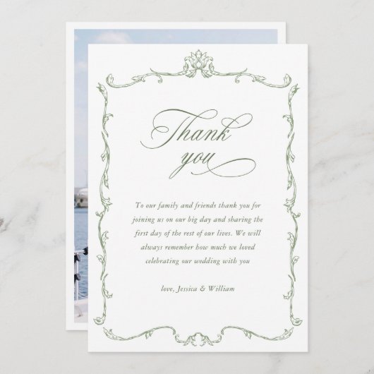 Viktorianisches Verziertes Blumenstuhl Grünes Hoch Dankeskarte (Vorne/Hinten)