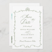 Viktorianisches Verziertes Blumenstuhl Grünes Hoch Save The Date (Vorne/Hinten)