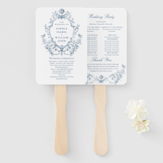 Viktorianisches Verziertes Blumenzeremonieprogramm Fächer (Vorne und Hinten)