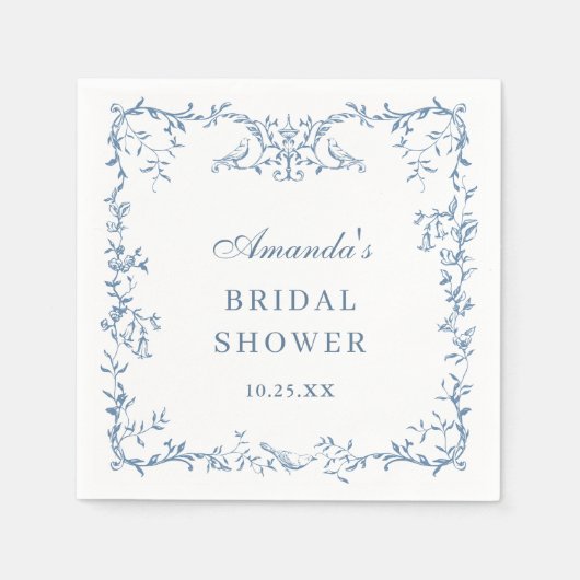 Viktorianisches Verziertes Dusty Blue Floral Braut Serviette (Vorderseite)