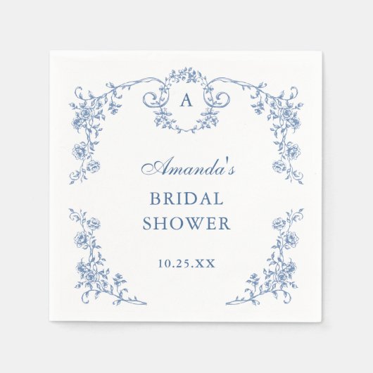 Viktorianisches Verziertes Grace Blue Floral Braut Serviette (Vorderseite)