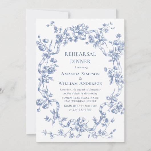 Viktorianisches Verziertes Grace Dusty Blue Probe Einladung (Vorderseite)