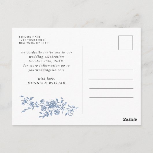 Viktorianisches Verziertes Grace Floral Blue Save Postkarte (Rückseite)