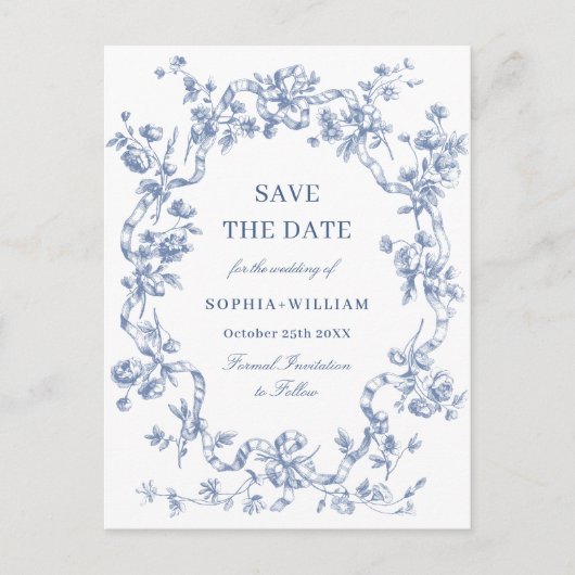 Viktorianisches Verziertes Grace Floral Blue Save Postkarte (Vorderseite)