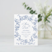 Viktorianisches Verziertes Grace Floral Blue Save Postkarte (Stehend Vorderseite)