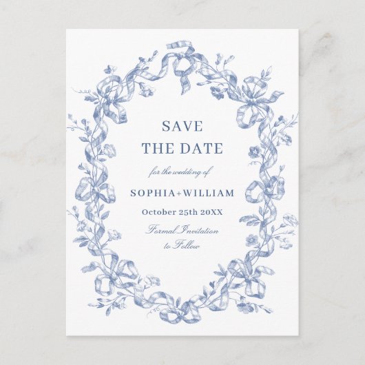 Viktorianisches Verziertes Grace Floral Blue Save Postkarte (Vorderseite)