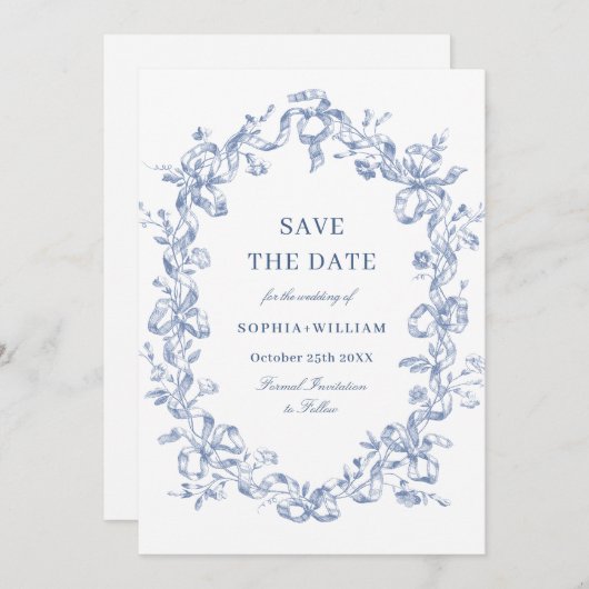 Viktorianisches Verziertes Grace Floral Blue Save  Save The Date (Vorne/Hinten)