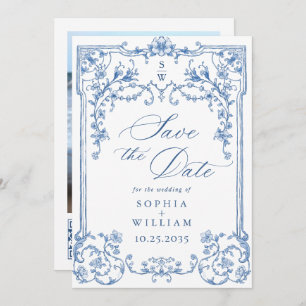 Viktorianisches Verziertes Grace Floral Blue Weddi Save The Date