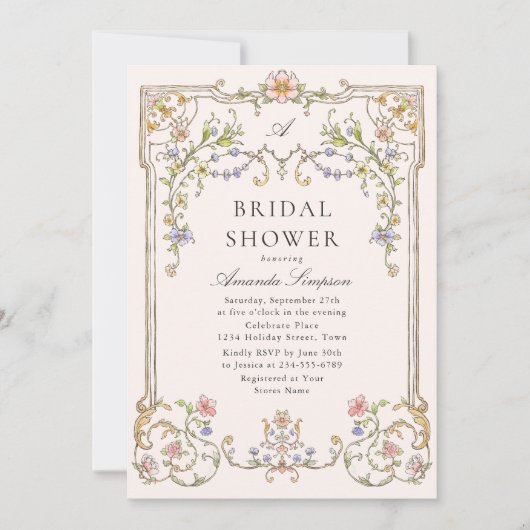 Viktorianisches Verziertes Grace Floral Brautparty Einladung (Vorderseite)