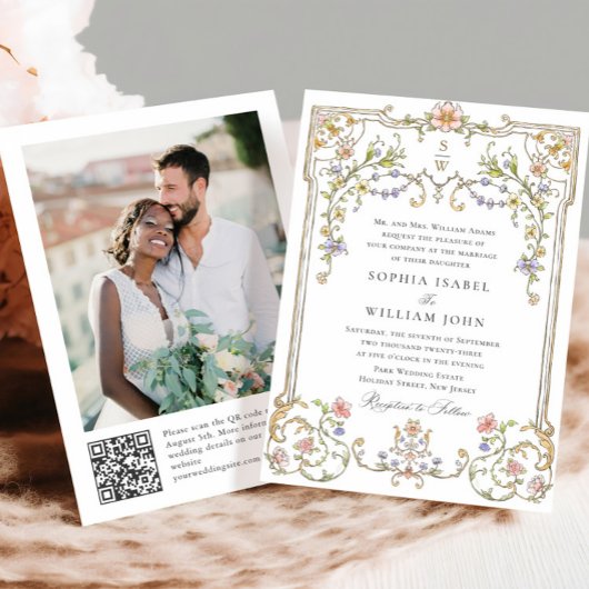 Viktorianisches Verziertes Grace Floral Frame Wedd Einladung