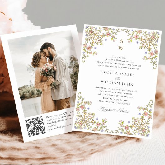 Viktorianisches Verziertes Grace Floral Frame Wedd Einladung