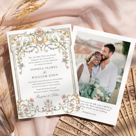 Viktorianisches Verziertes Grace Floral Frame Wedd Einladung