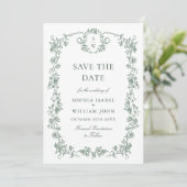Viktorianisches Verziertes Grace Floral Sage QR Co Save The Date (Stehend Vorderseite)