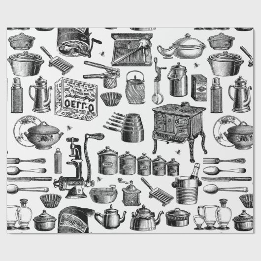 viktorianisches Vintages antikes Küchengeschirr Geschenkpapier (Flach)