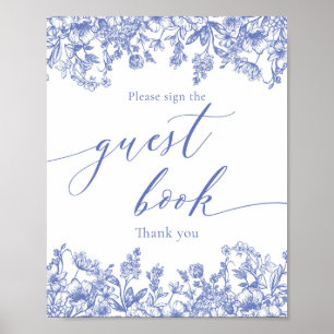 Viktorianisches Vintages Blue Floral Guest Book Si Poster