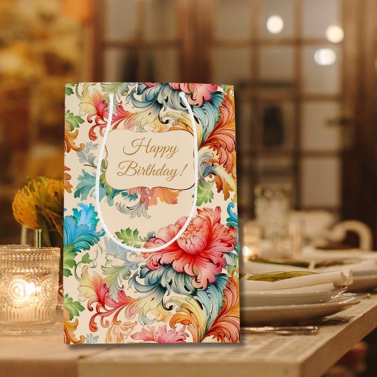 Viktorianisches Vintages Blumenmuster Glückwunsch Mittlere Geschenktüte