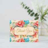 Viktorianisches Vintages Blumenmuster Vielen Dank Postkarte (Stehend Vorderseite)