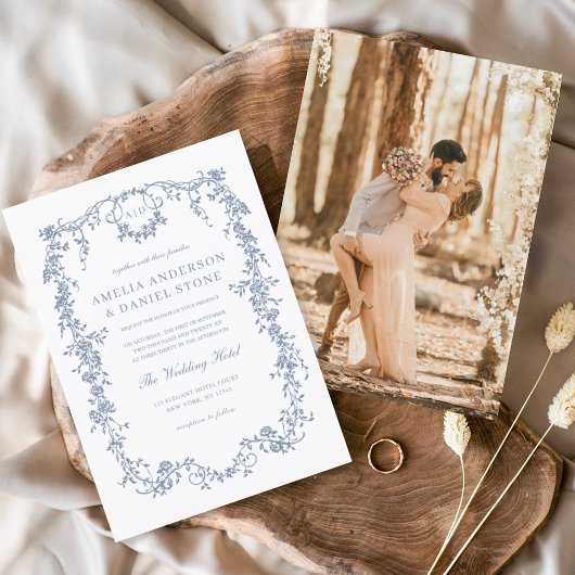 Viktorianisches Vintages französisches Foto Blue W Einladung