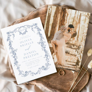 Viktorianisches Vintages französisches Foto Blue W Einladung