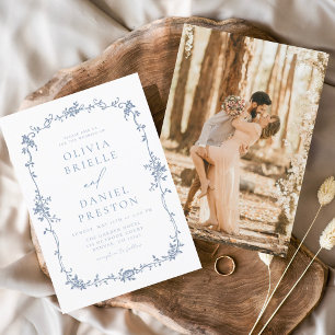 Viktorianisches Vintages französisches Foto Blue W Einladung