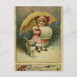 Viktorianisches Vintages Retro Kind und Katze Weih Feiertagspostkarte