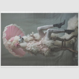 Viktorianisches Vintages weißes Poodle Rosa Decoup Seidenpapier