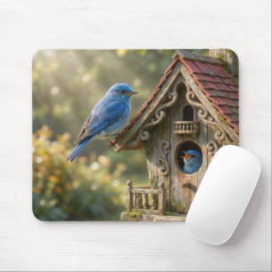 Viktorianisches Vogelhaus mit Blaumeisen Mousepad