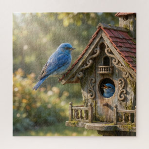Viktorianisches Vogelhaus mit Blaumeisen Puzzle
