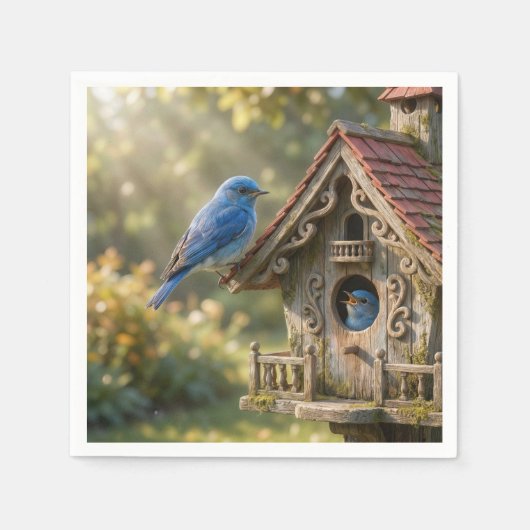 Viktorianisches Vogelhaus mit Blaumeisen Serviette (Vorderseite)