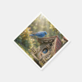 Viktorianisches Vogelhaus mit Blaumeisen Serviette (Ecke)