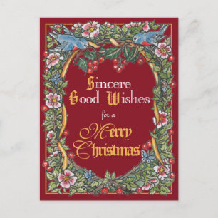 Viktorianisches Weihnachts-Elegant Bird Holly Burg Feiertagspostkarte