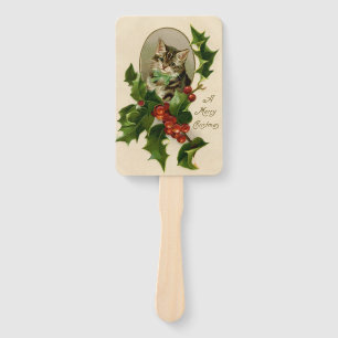 Viktorianisches Weihnachts-Kätzchen in Holly Antik Fächer