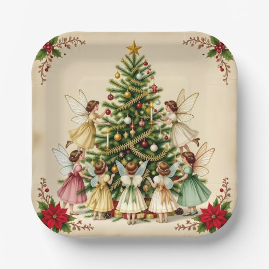 Viktorianisches Weihnachtsfeen-Treffen Pappteller (Vorderseite)