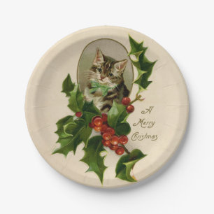 Viktorianisches Weihnachtskittenchen in Antiquater Pappteller