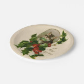 Viktorianisches Weihnachtskittenchen in Antiquater Pappteller (Schrägansicht)