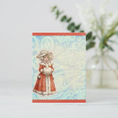 Viktorianisches Weihnachtsmädchen im Pelzrot Feiertagspostkarte (Stehend Vorderseite)