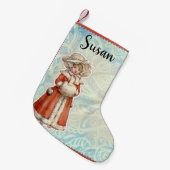 Viktorianisches Weihnachtsmädchen im Pelzrot Kleiner Weihnachtsstrumpf (Vorderansicht (hängend))