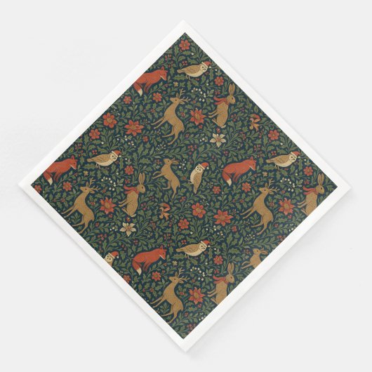 Viktorianisches Weihnachtstier und Botanisch Serviette (Ecke)