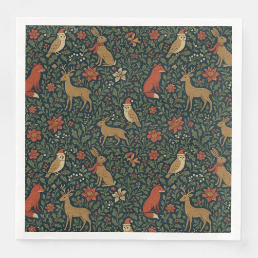 Viktorianisches Weihnachtstier und Botanisch Serviette (Vorderseite)