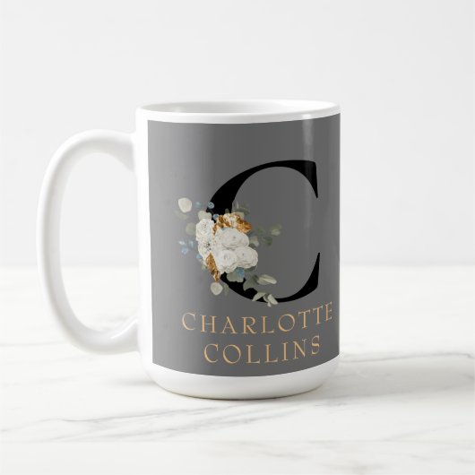 Viktorianisches weißes Floral-Gold Akzente Monogra Kaffeetasse (Links)